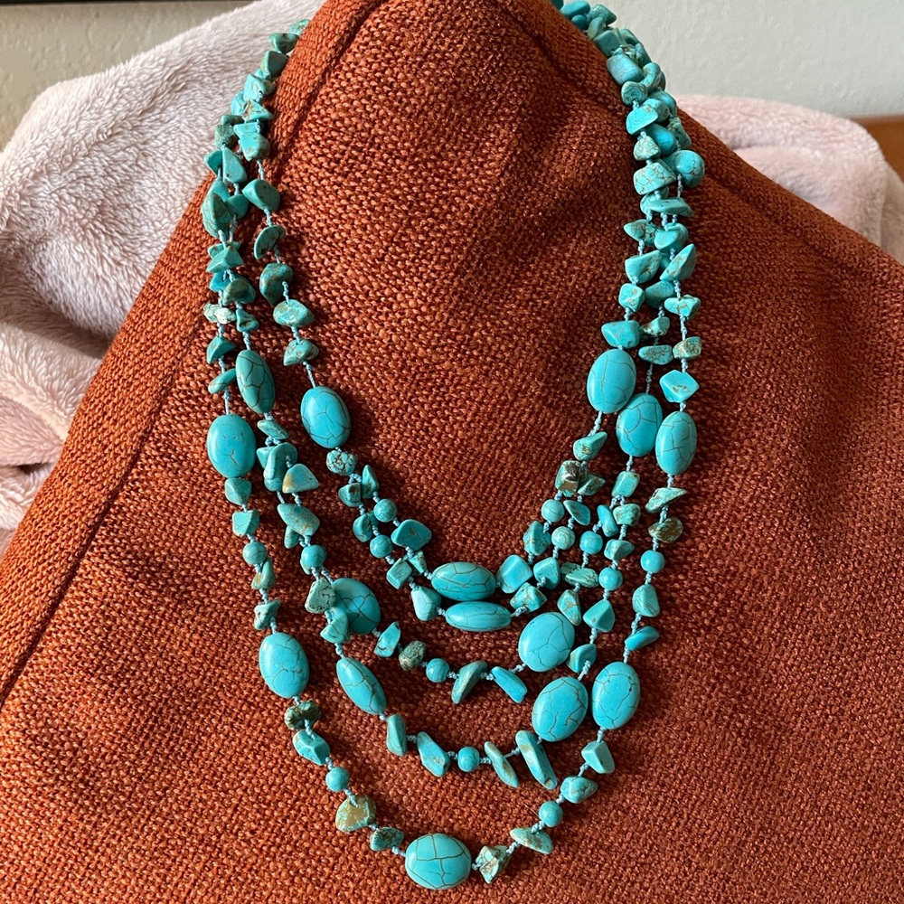 Multi-strand Dyed howlite turquoise necklace with toggle closure